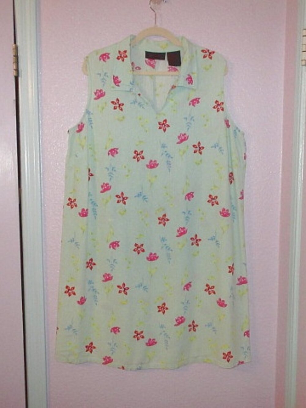 Vtg Floral Dress Womens 20W Linen Blend Shift Cottagecore Coastal Tradwife Boho